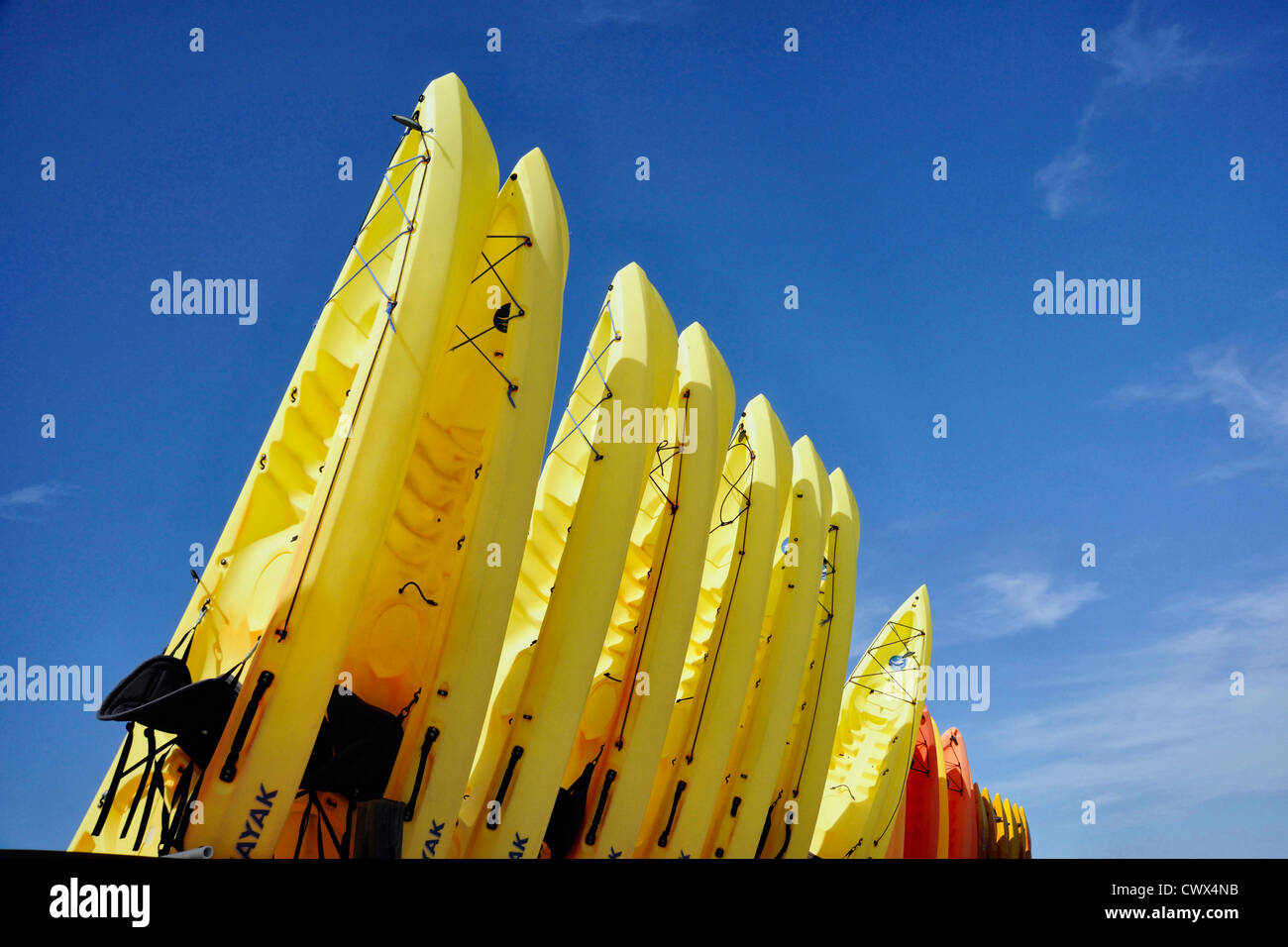 Kayak da mare in affitto, Ft. De Soto Park, San Pietroburgo, Florida, Stati Uniti d'America Foto Stock