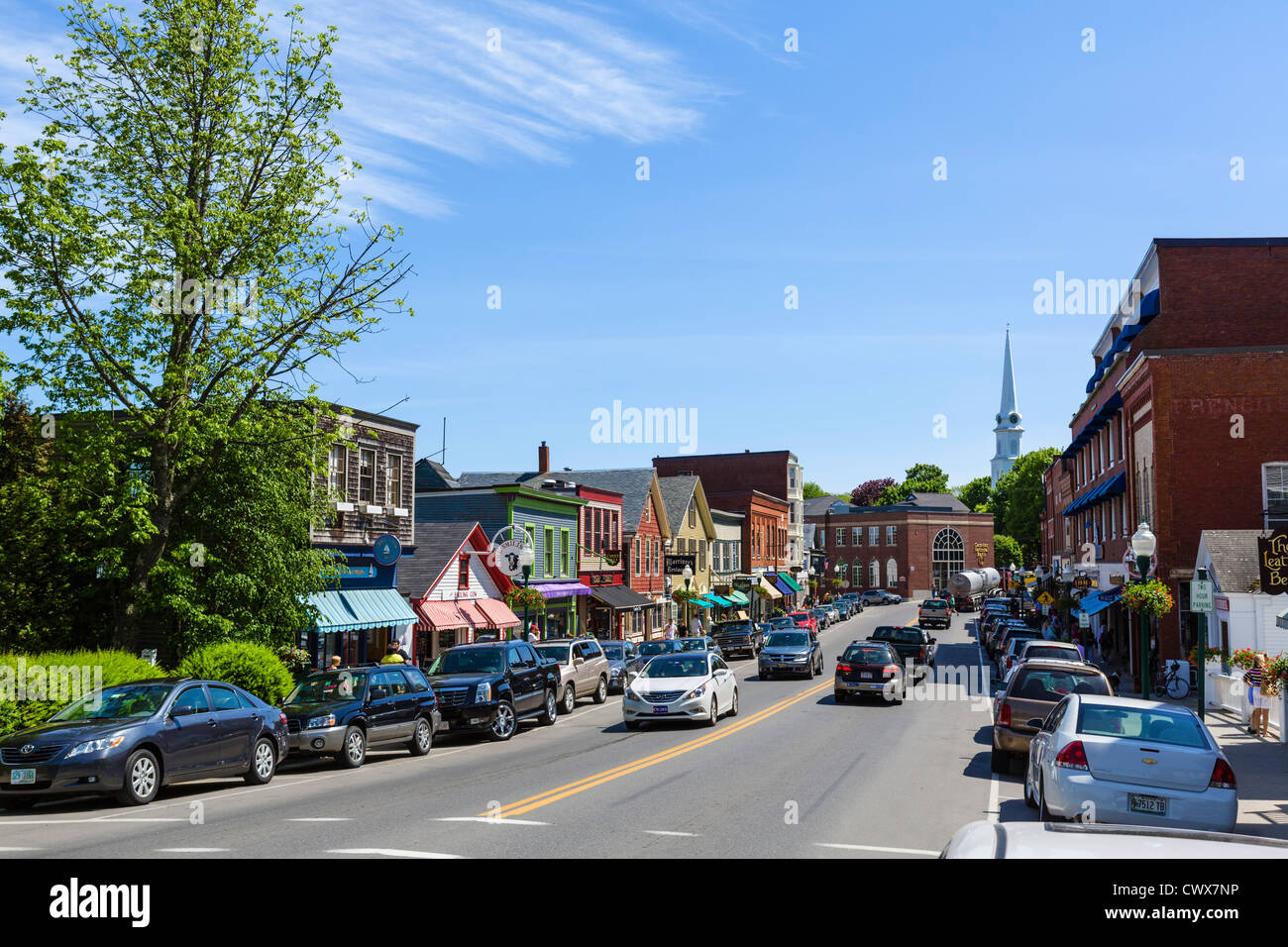 Strada principale di Camden, Knox County, Maine, Stati Uniti d'America Foto Stock
