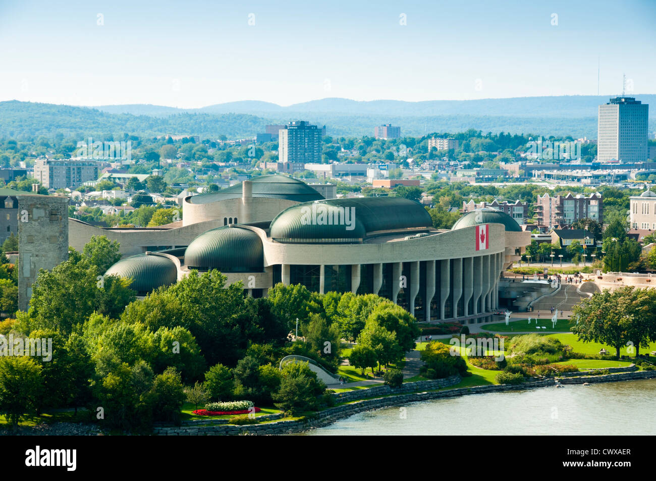 Vista sul Canadian Museum of History vista dal fiume Ottawa. Ontario, Canada. Foto Stock