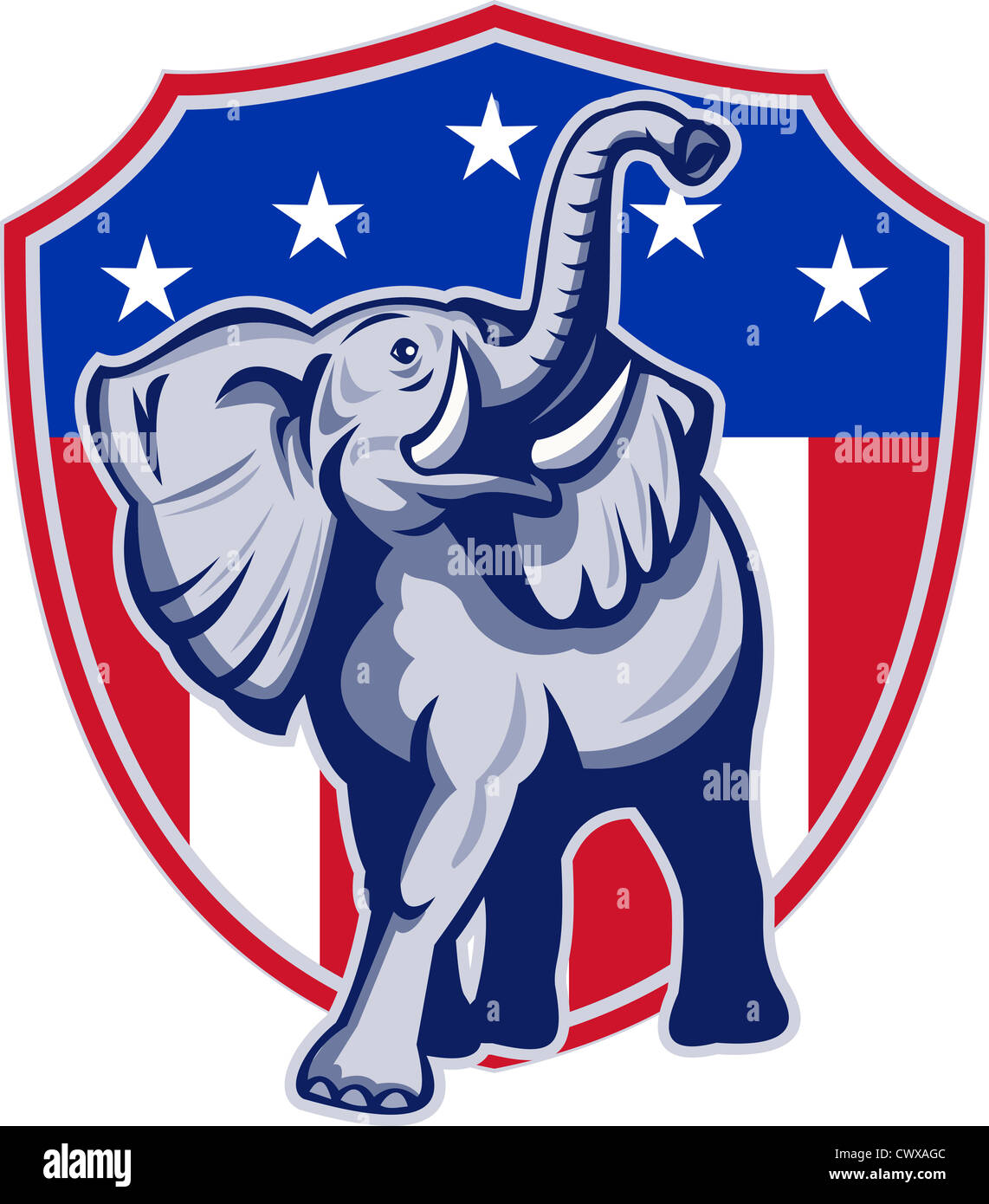 Spilla da bavero vintage a forma di elefante smaltata blu con strass del partito politico repubblicano GOP - Italia