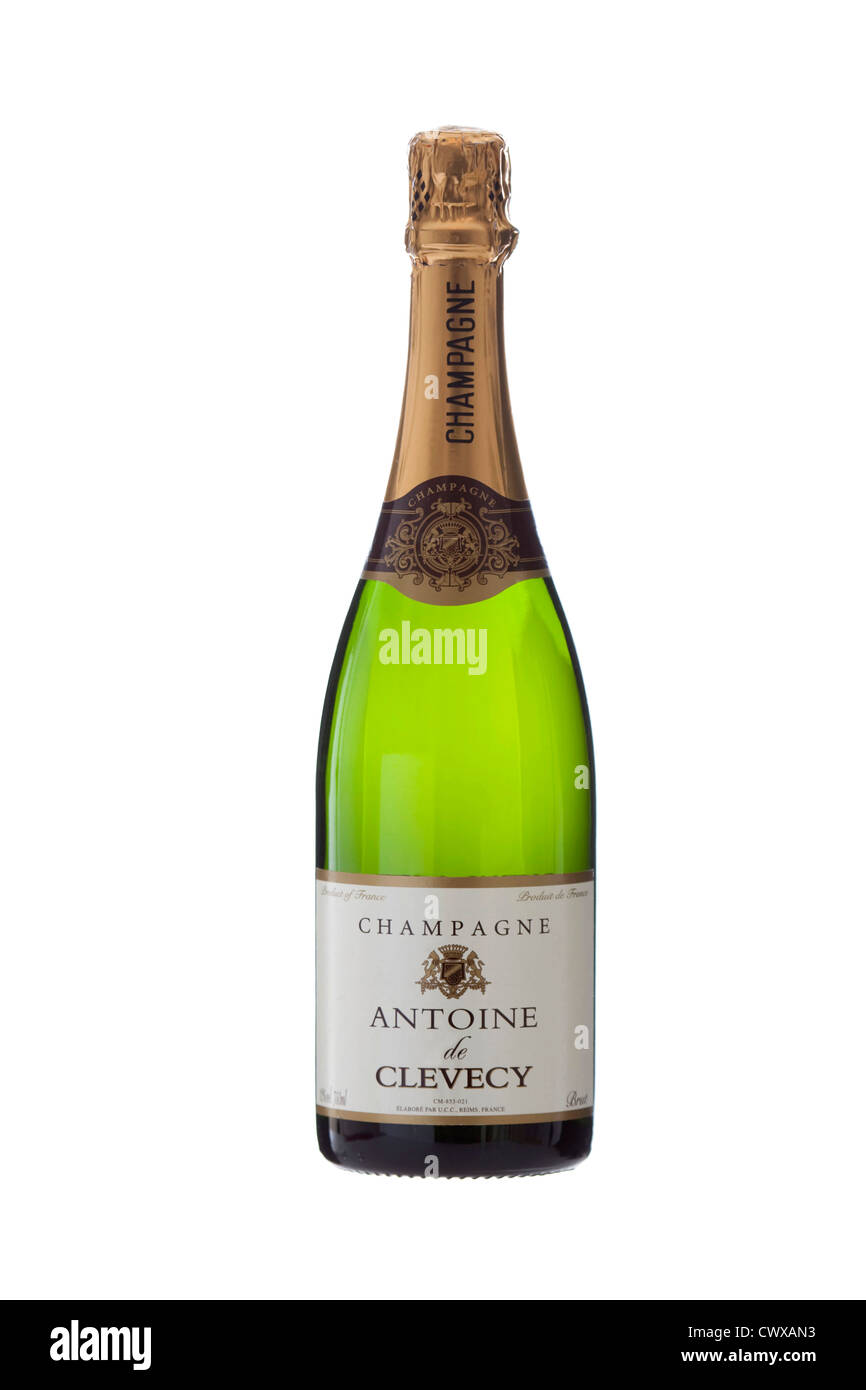 Champagne. Antoine de clevecy bottiglia isolato su sfondo bianco Foto Stock