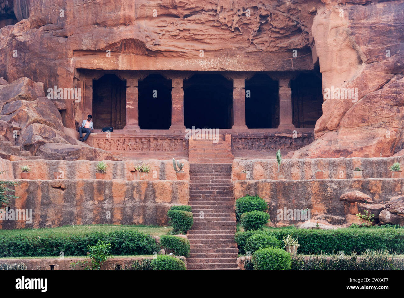 Elk201-2946 India, Karnataka, Badami, una grotta, Shiva Foto Stock