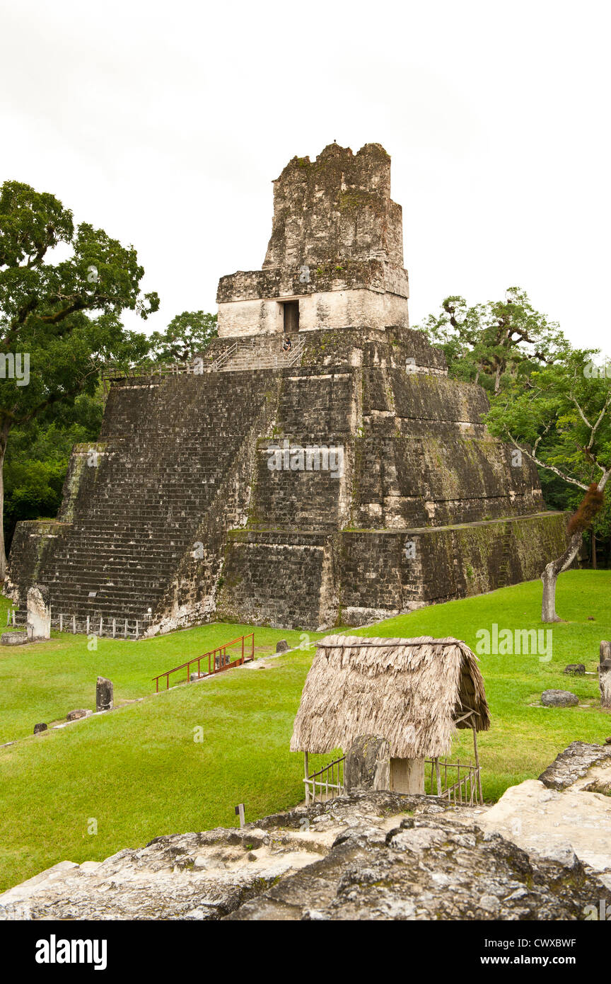 La piramide Maya rovine del tempio, il Parco Nazionale di Tikal, Parque Nacional Tikal, Sito Patrimonio Mondiale dell'UNESCO, il Guatemala, l'America centrale. Foto Stock
