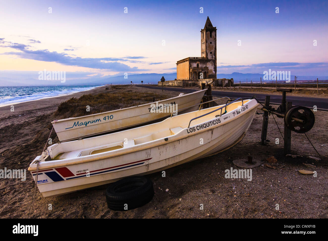 Almadraba chiesa, Cabo de Gata Almeria, Spagna Foto Stock