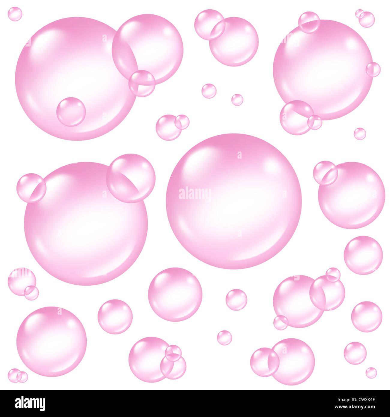 Bolle di rosa gli elementi di design come sfere isolate e delicato dolce trasparente soap bubble sud composizione con schiuma in molti formati circolari floating come pulire i simboli rosato di lavaggio di freschezza. Foto Stock