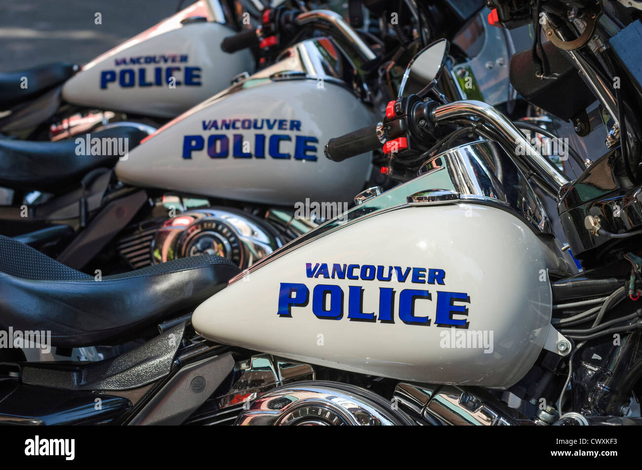 La polizia di Vancouver motocicli - Harley Davidsons. Foto Stock