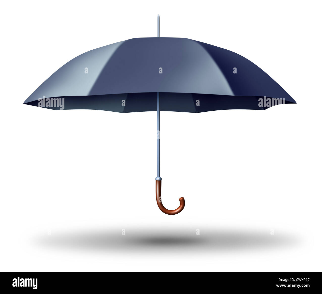 Nero ombrello aperto protezione come una società di assicurazione e di sicuro business conservatore simbolo di sicurezza finanziaria. Foto Stock