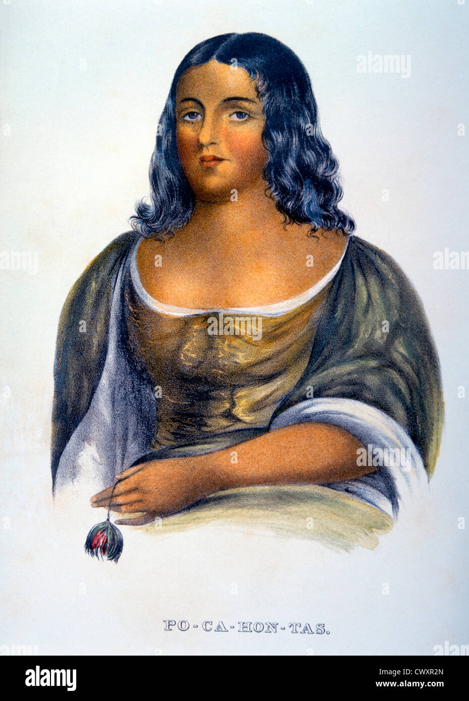 Pocahontas, ispirato dalla pittura da R. M. Sully, mano Litografia colorata, circa 1844 Foto Stock