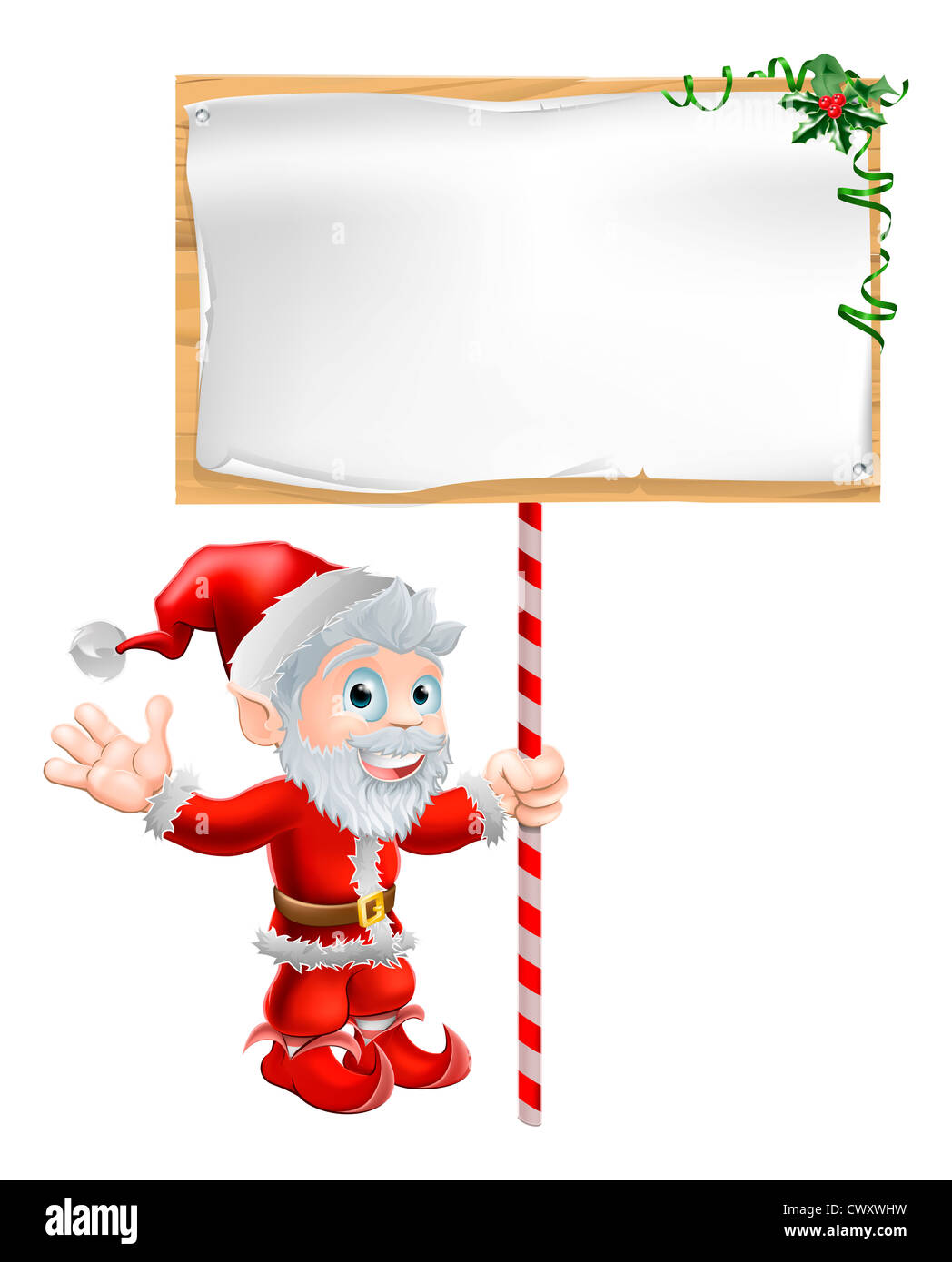 Illustrazione di natale di Santa Claus tenendo un grande segno bordo Foto Stock