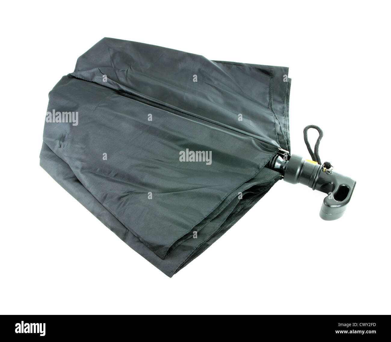 Il nero ombrello chiuso su sfondo bianco Foto Stock