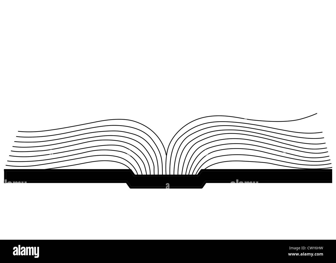 Apertura di libro silhouette su sfondo bianco, illustrazione vettoriale Foto Stock