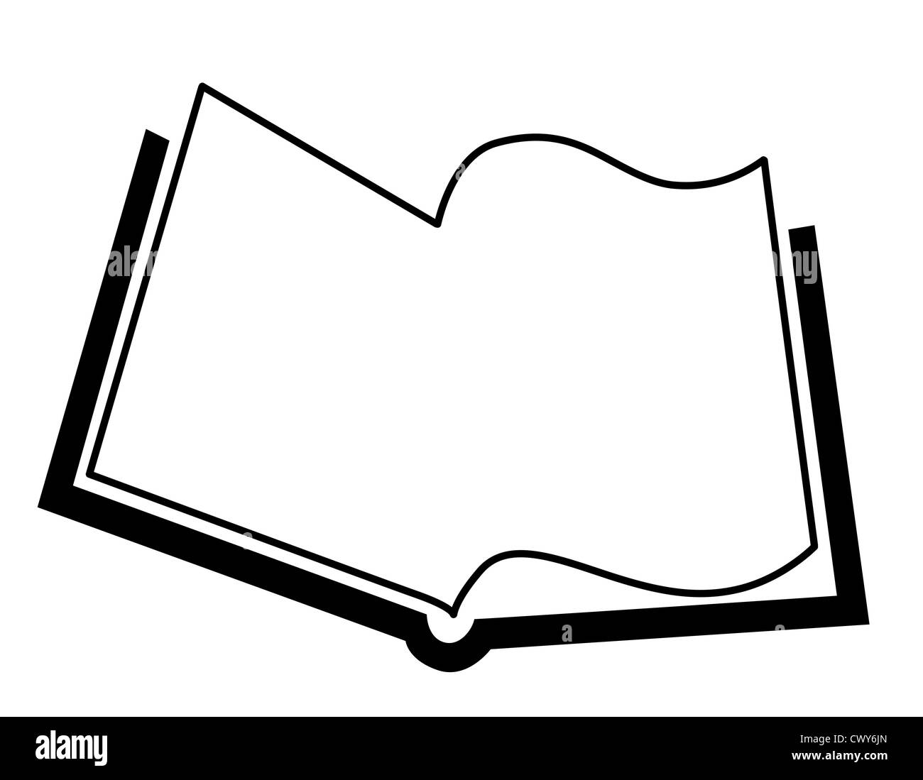 Apertura di libro silhouette su sfondo bianco, illustrazione vettoriale Foto Stock