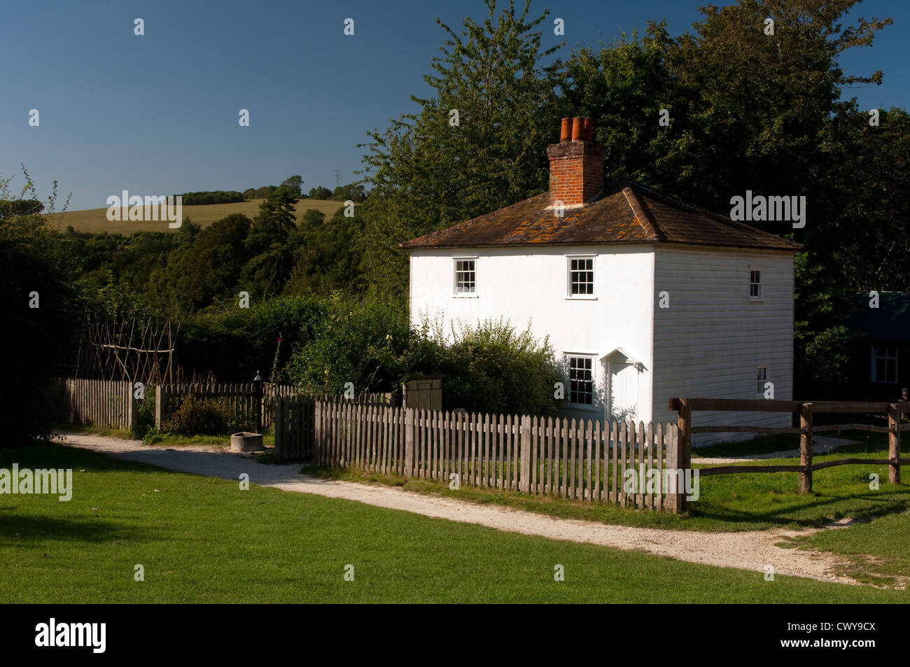 La Whittaker's cottages da Ashstead, Weald & Downland Open Air Museum, Singleton, West Sussex, Regno Unito Foto Stock