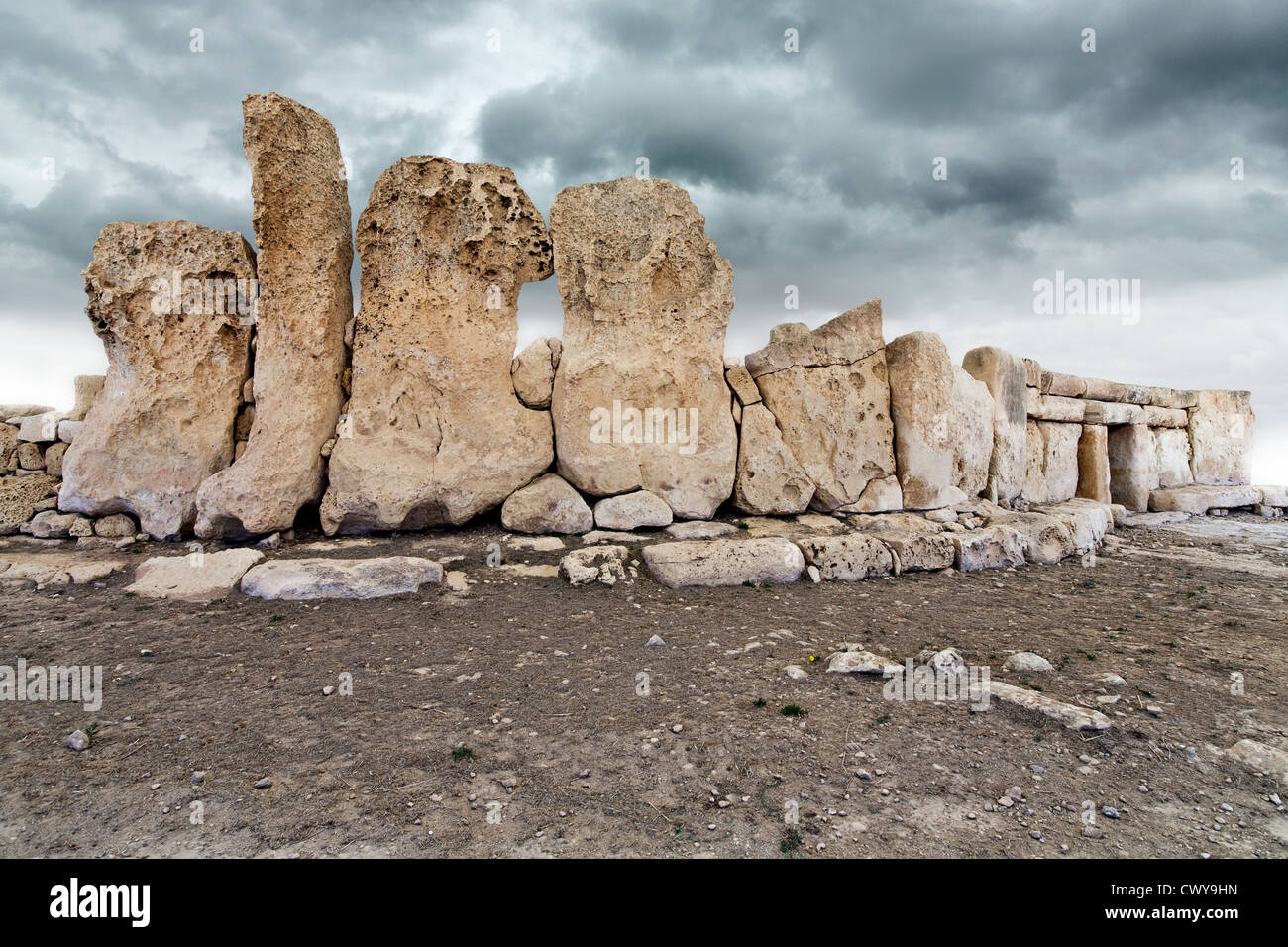 Pietre megalitico di Hagar Qim templi, Qrendi, isola di Malta, Mediterranea Foto Stock