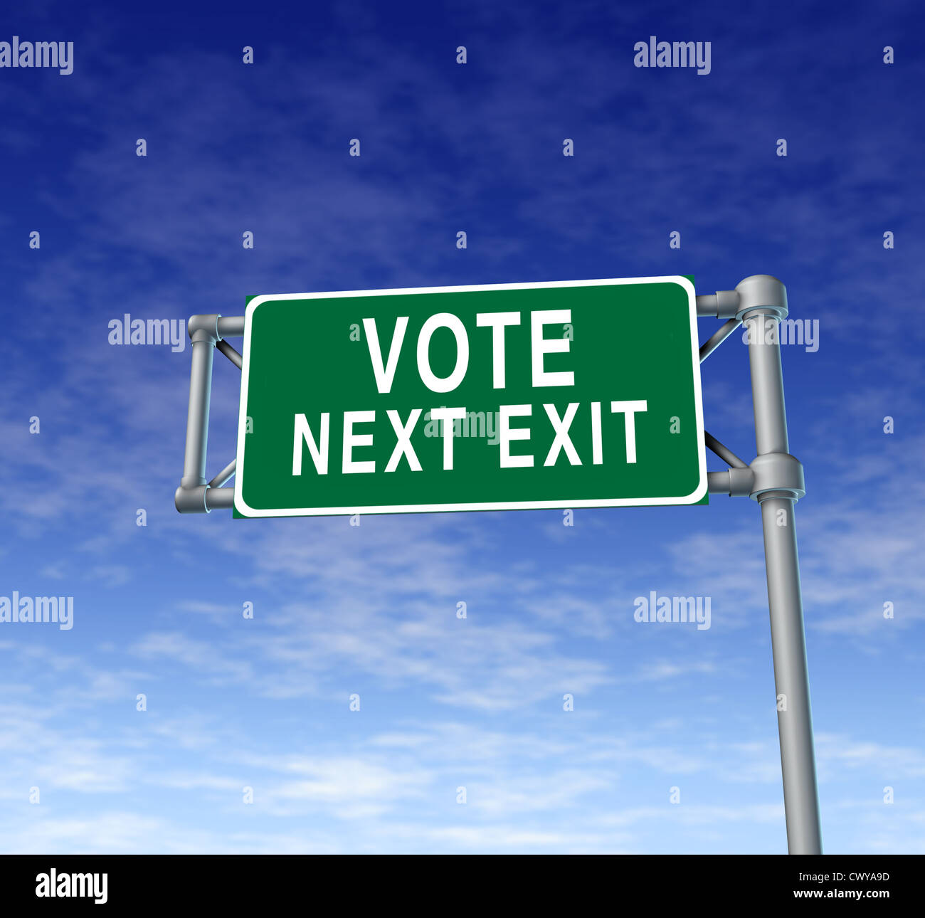 Voto e il voto il traffico autostradale segno come un simbolo di elezioni per la democrazia e il diritto di esprimere la scelta a favore di un partito politico o causa sociale. Foto Stock
