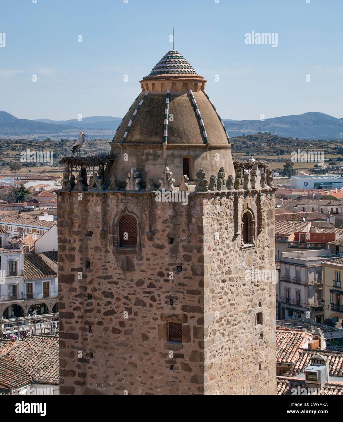 Torre del alfiler nella piazza principale (Trujillo, Cáceres, Spagna) Foto Stock