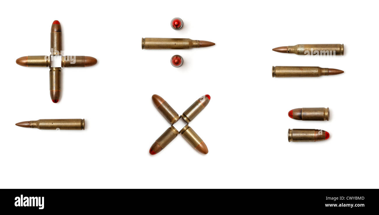 Segni di aritmetica fatta di cartucce isolato Foto Stock