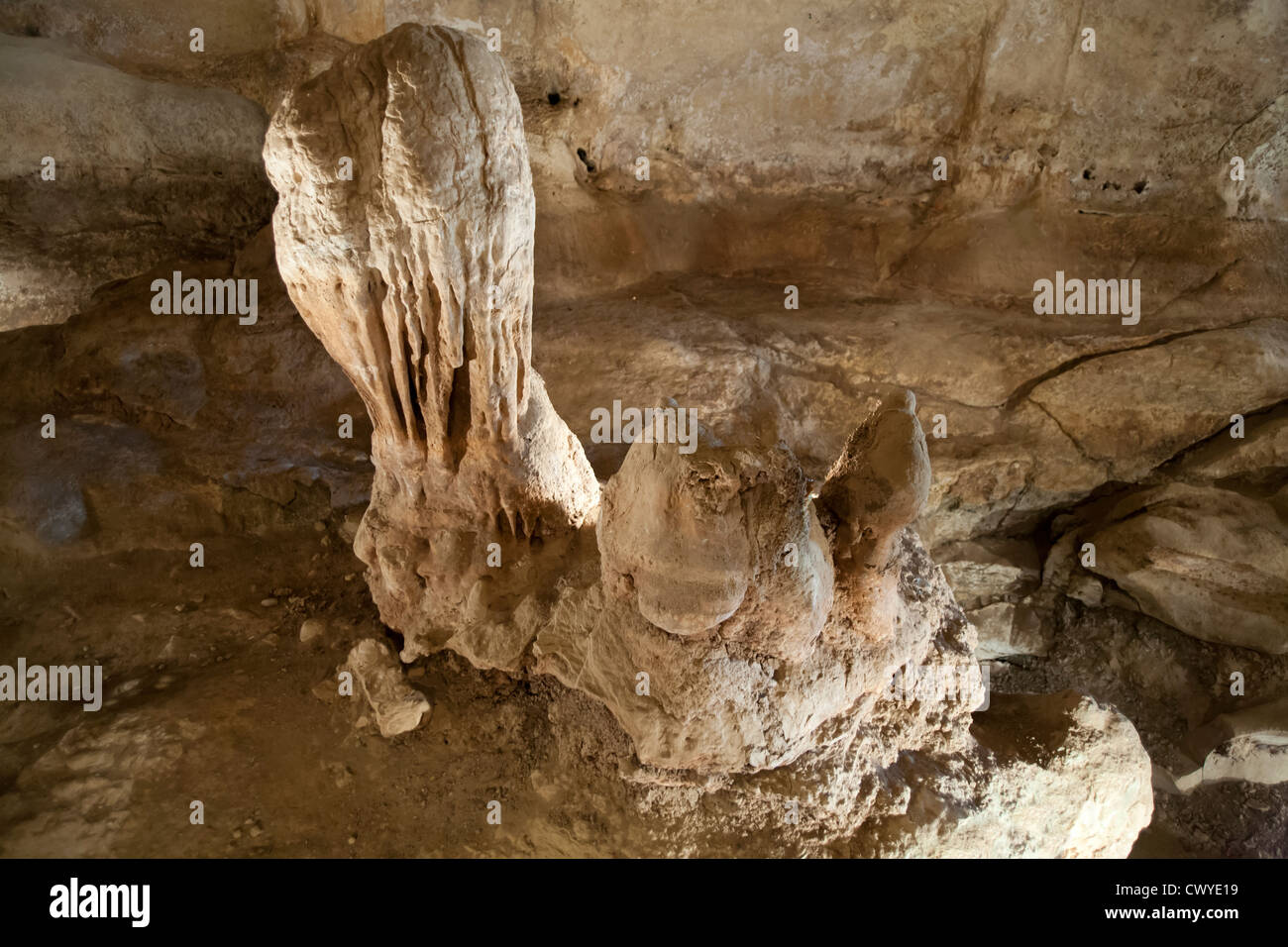 Stalagmite all'interno di Ghar Dalam Grotta e Museo a Zejtun Road, Birzebugga, isola di Malta, Mare Mediterraneo. Foto Stock