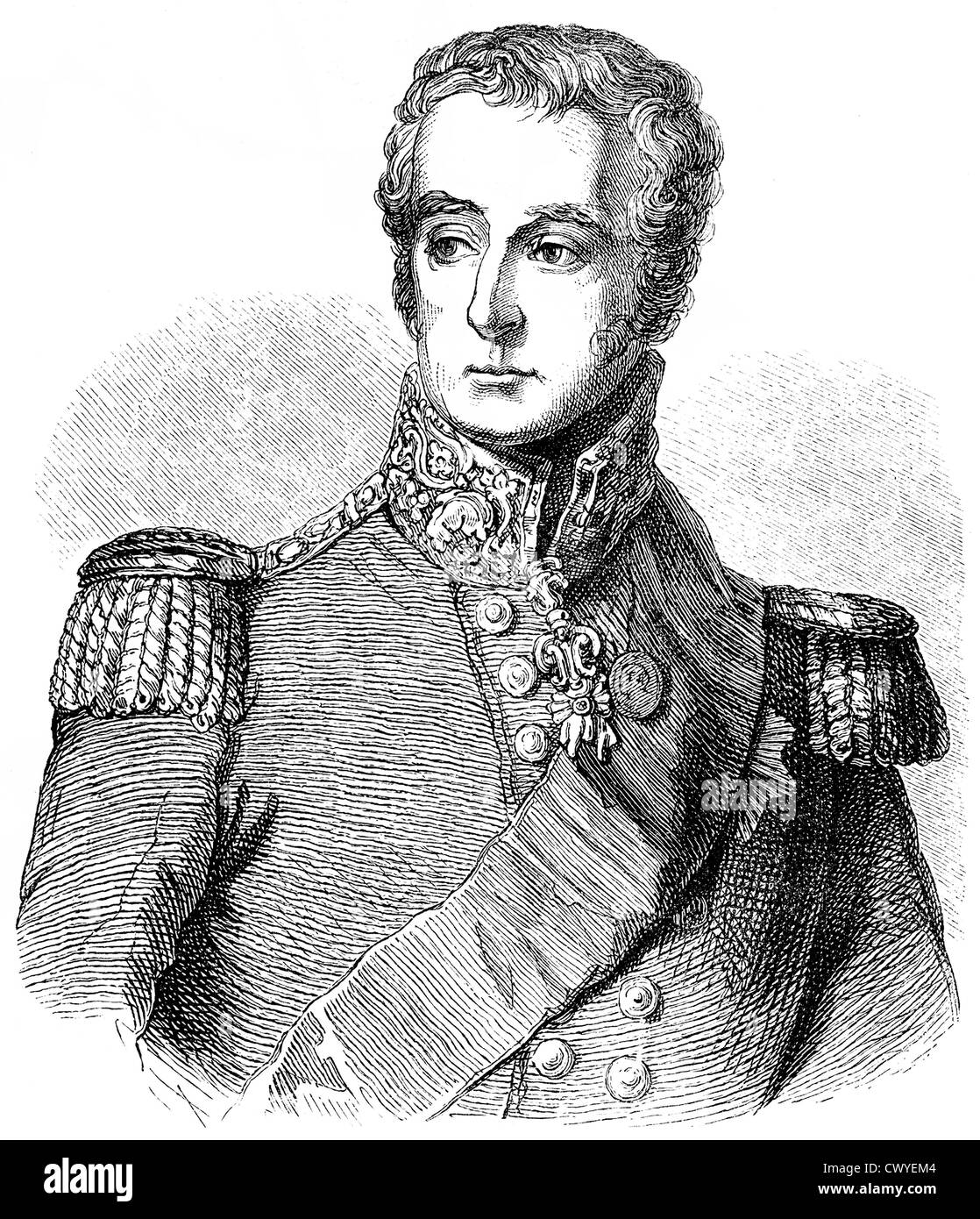 Disegno storico del XIX secolo, Ritratto di Arthur Wellesley, primo duca di Wellington, 1769 - 1852, maresciallo di campo e un Foto Stock