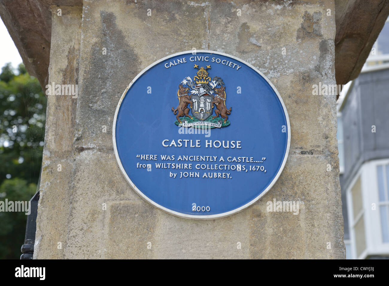 Castle House targa blu, Calne, Wiltshire, Inghilterra, Regno Unito Foto Stock