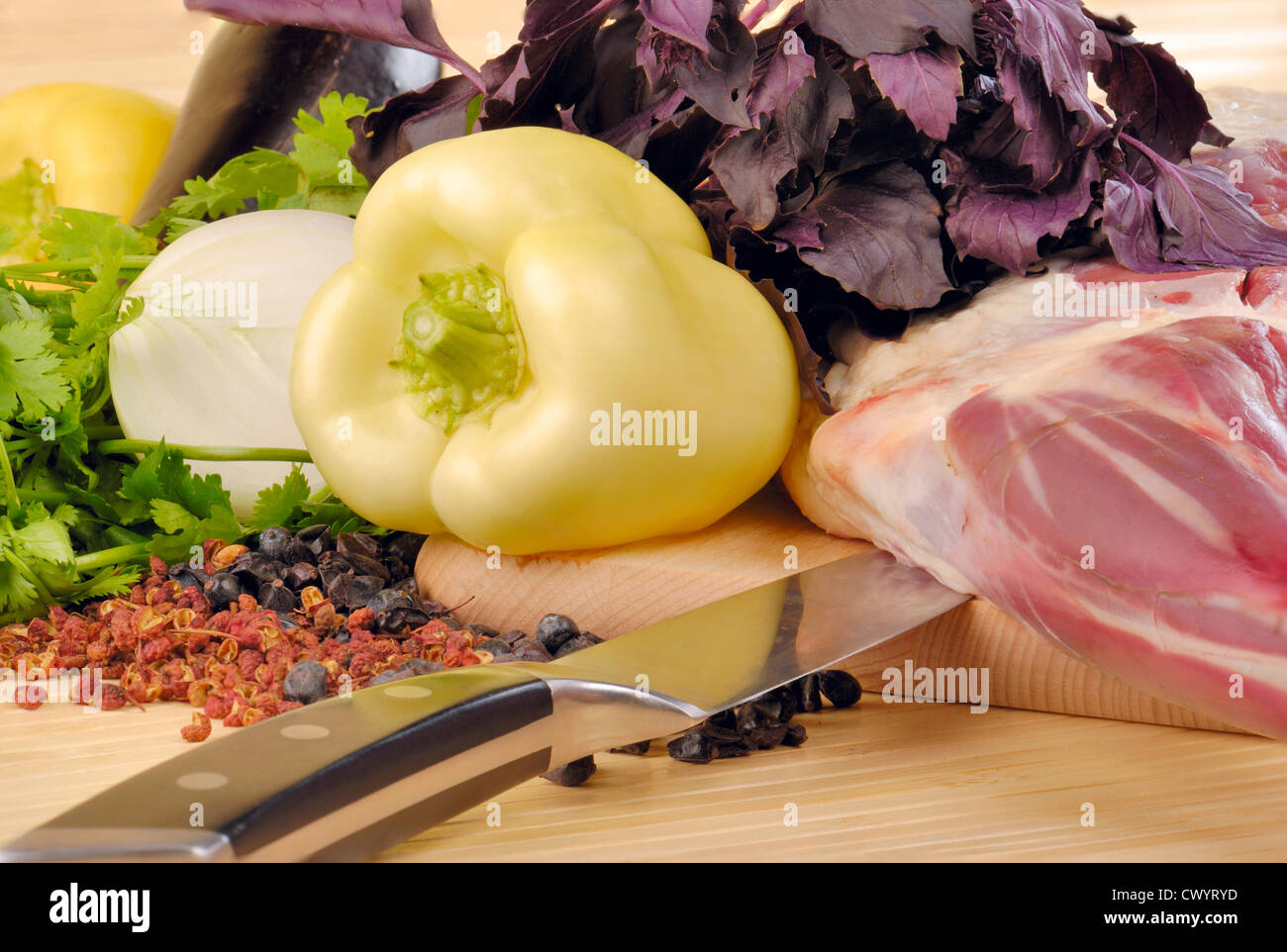 Materie carne di agnello con cipolla e spezie Foto Stock