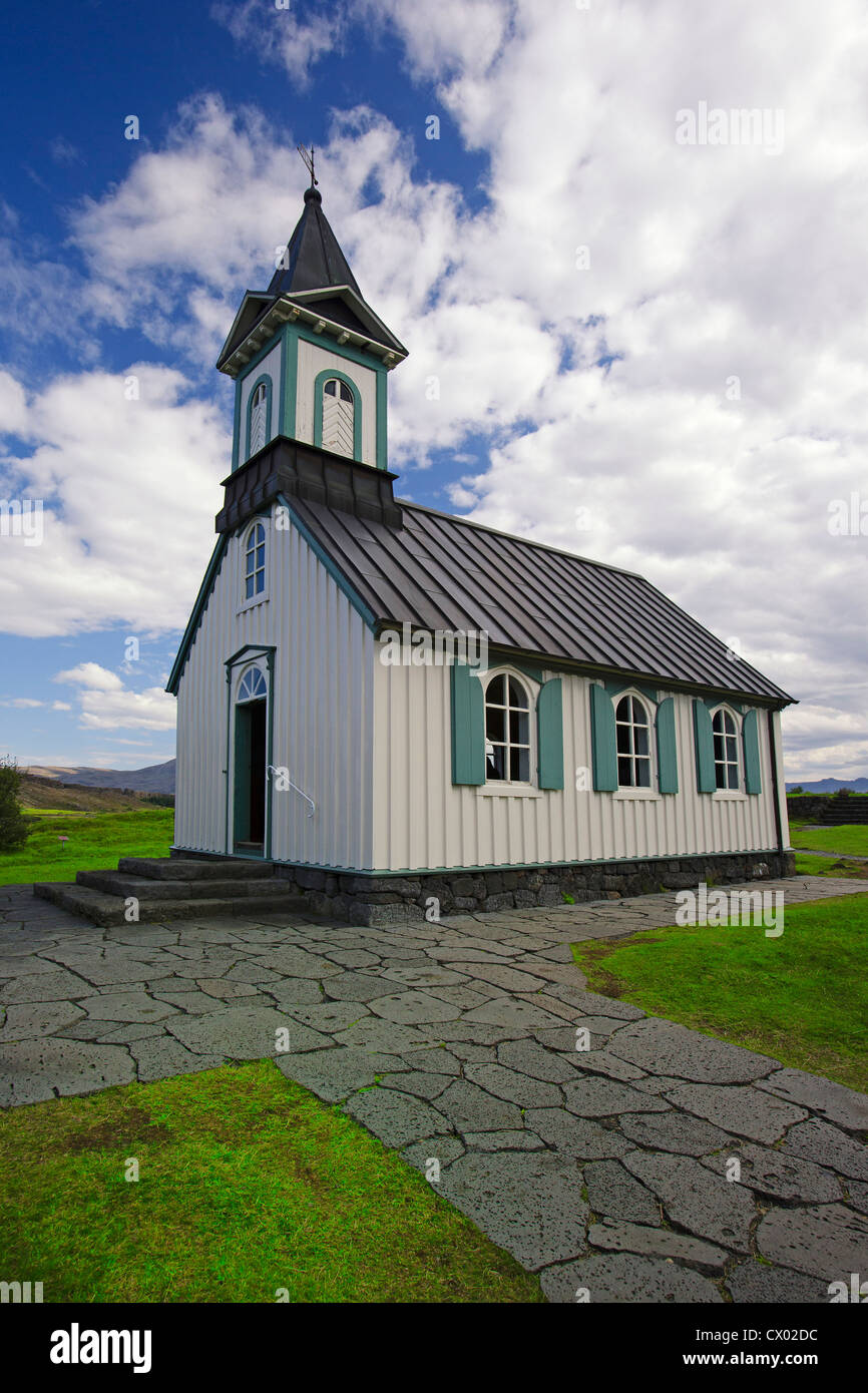 Þingvellir chiesa (thingvallakirkja) nel Parco Nazionale di Þingvellir Foto Stock