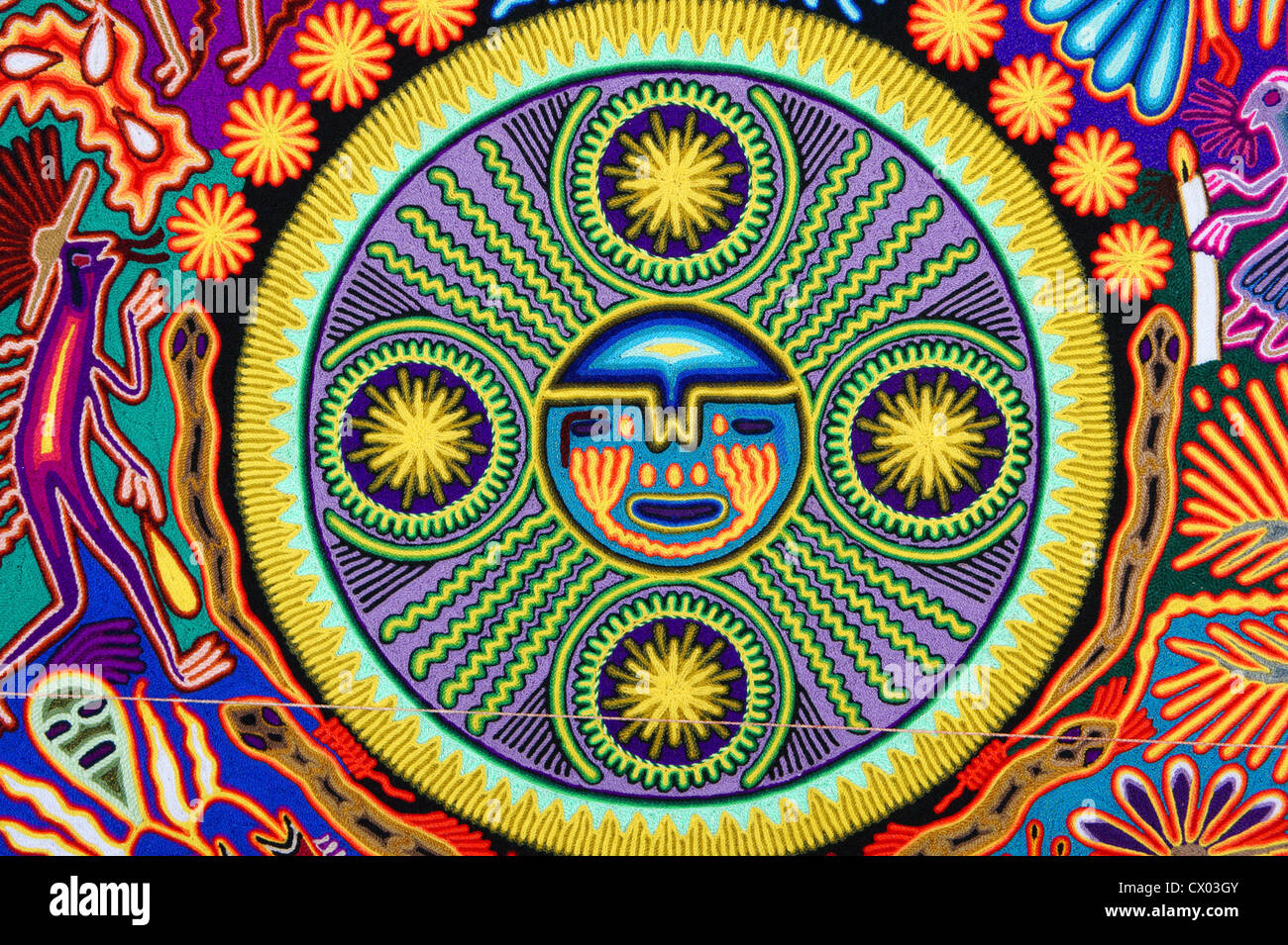 Indiano Huichol Pittura di filato da Nayarit, Messico Foto Stock