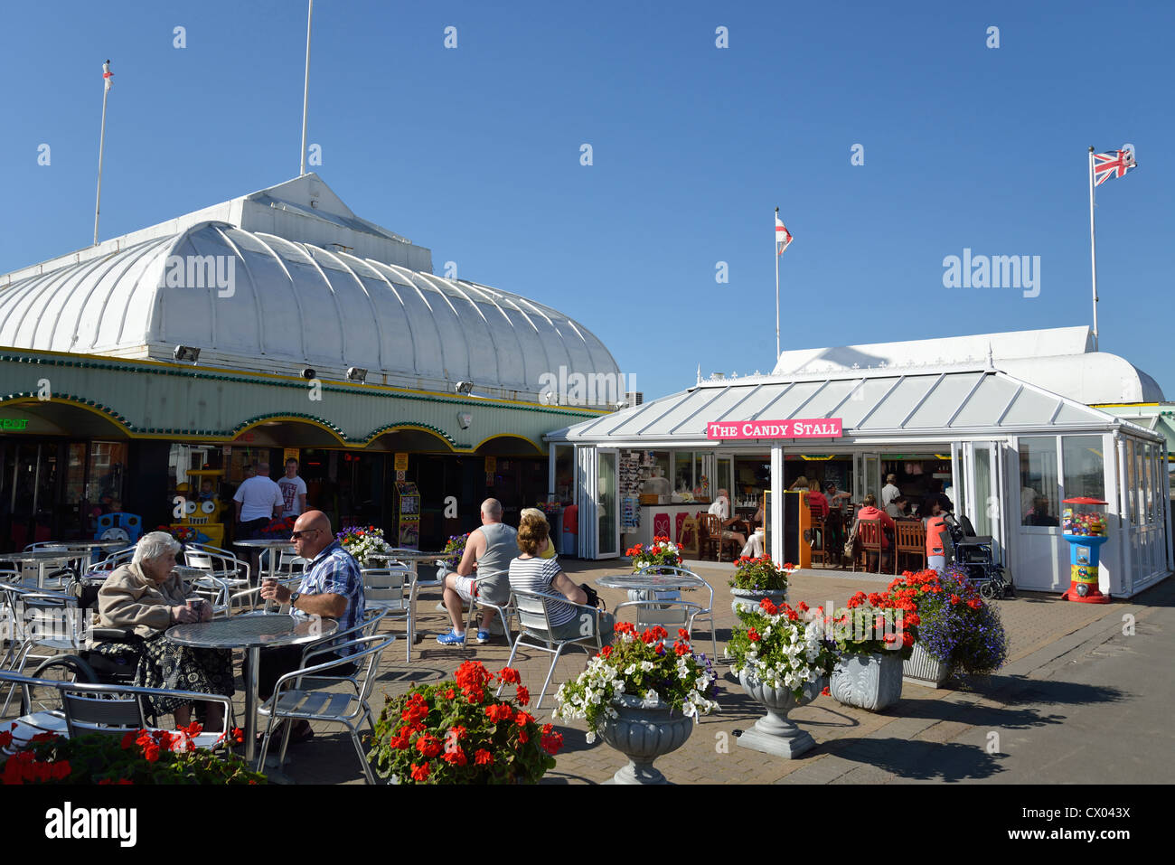 Burnham-On-mare Pier sulla spianata, Burnham-on-Sea, Somerset, Inghilterra, Regno Unito Foto Stock