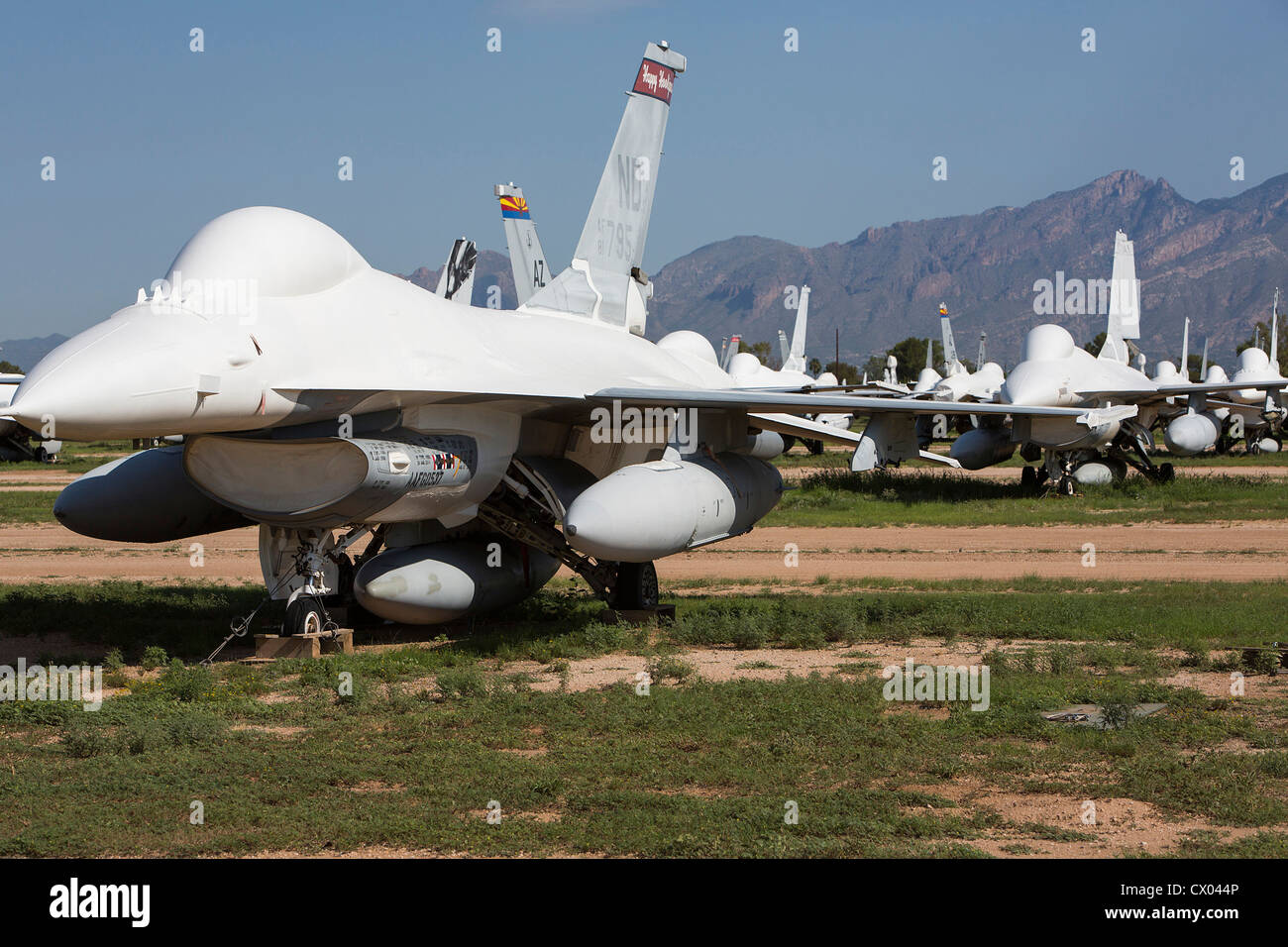 F-16 Fighting Falcon aeromobile in deposito presso il 309th aerospaziali e di manutenzione Gruppo di rigenerazione a Davis-Monthan AFB. Foto Stock