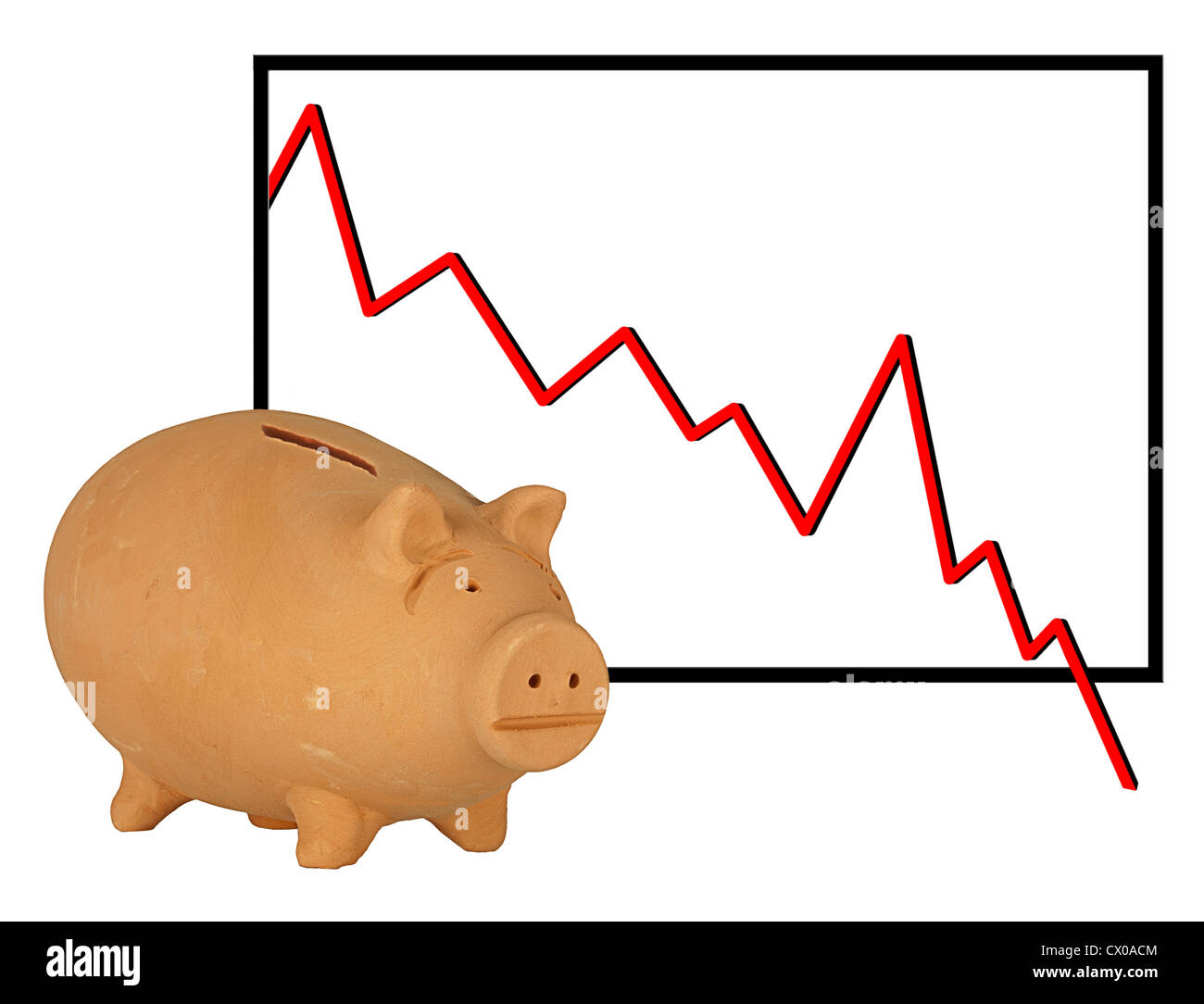 Piggybank espressiva salvadanaio con grafico verso il basso Foto Stock