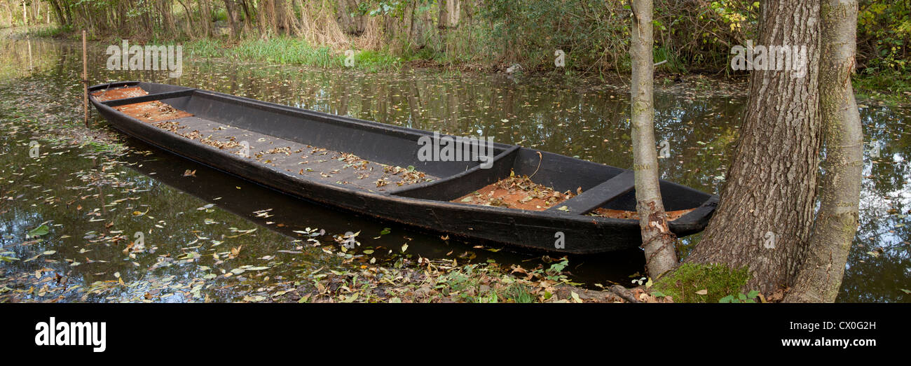 Barca sul canal, Spreewald, Brandeburgo, Germania, Europa Foto Stock