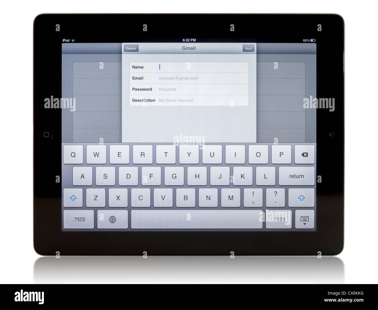 Ipad 3 con Gmail collegamento su sfondo bianco Foto Stock