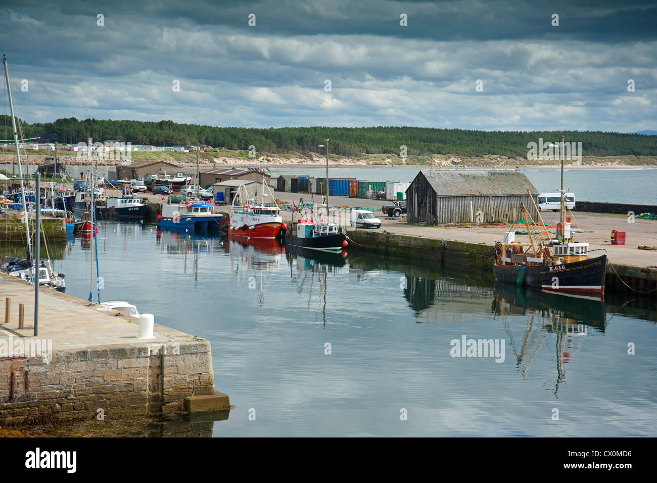 Murena Burghead reti da pesca Port Harbour in Scozia. SCO 8421 Foto Stock