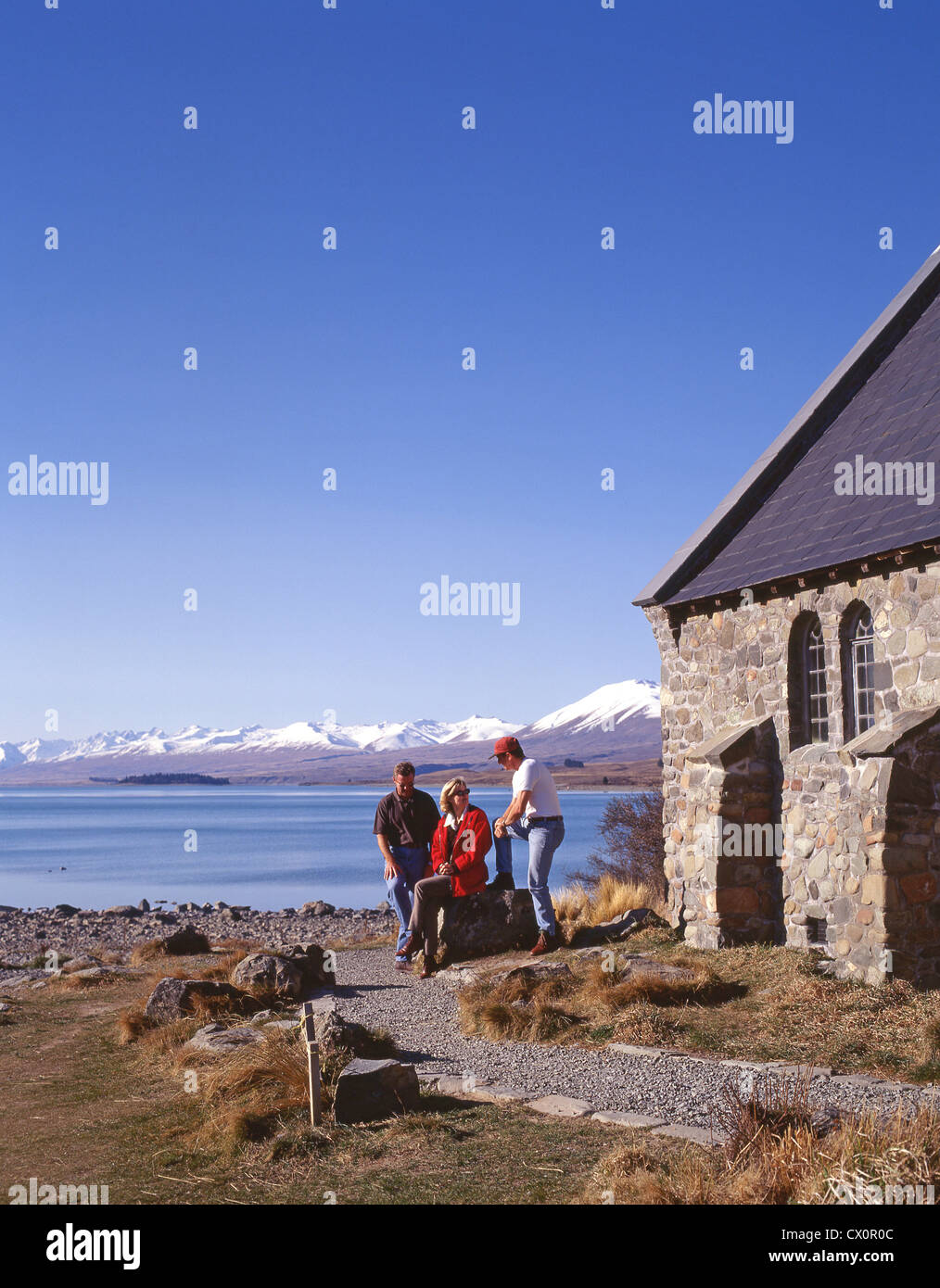 La Chiesa del Buon Pastore, il Lago Tekapo, Mackenzie District, regione di Canterbury, Isola del Sud, Nuova Zelanda Foto Stock