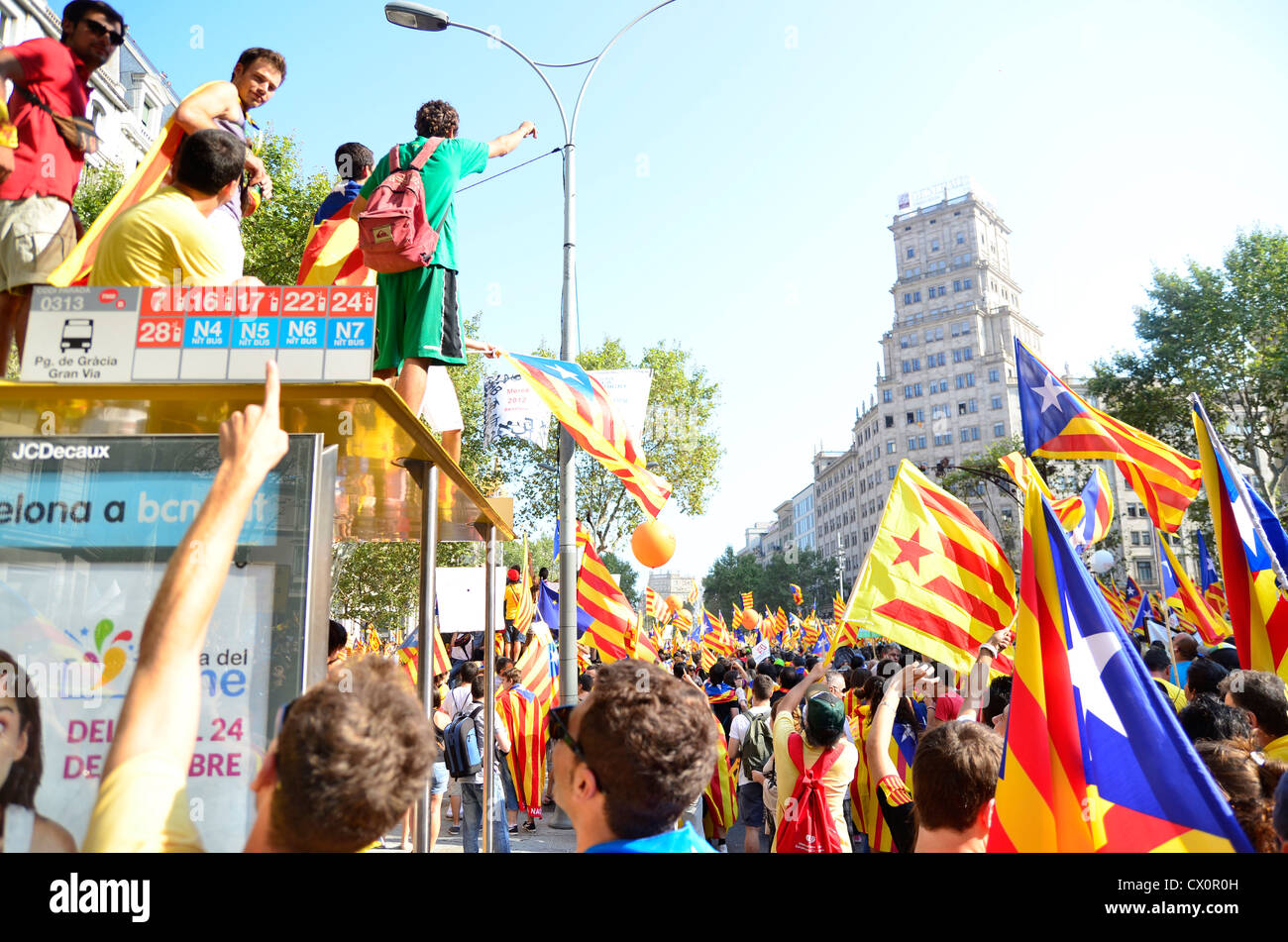 Dimostrazione di indipendenza a Barcellona nel 11 settembre 2012 Foto Stock