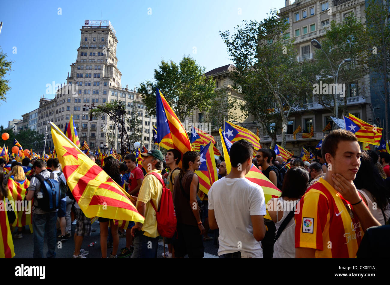 Dimostrazione di indipendenza a Barcellona nel 11 settembre 2012 Foto Stock