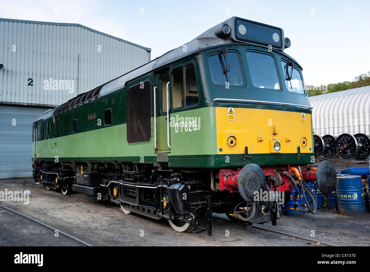 D7628 motore diesel Sybilla presso il North Yorkshire Moors railway capannoni motore a Grosmont Foto Stock