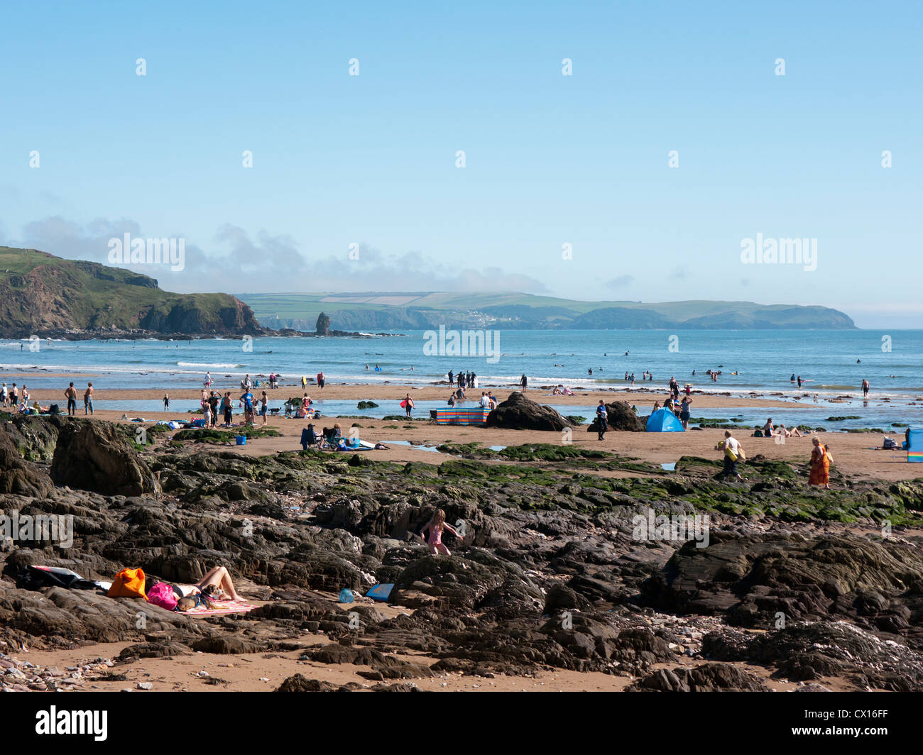 Bantham beach guardando verso Thurlstone e il punto di partenza del South Devon Coast Foto Stock