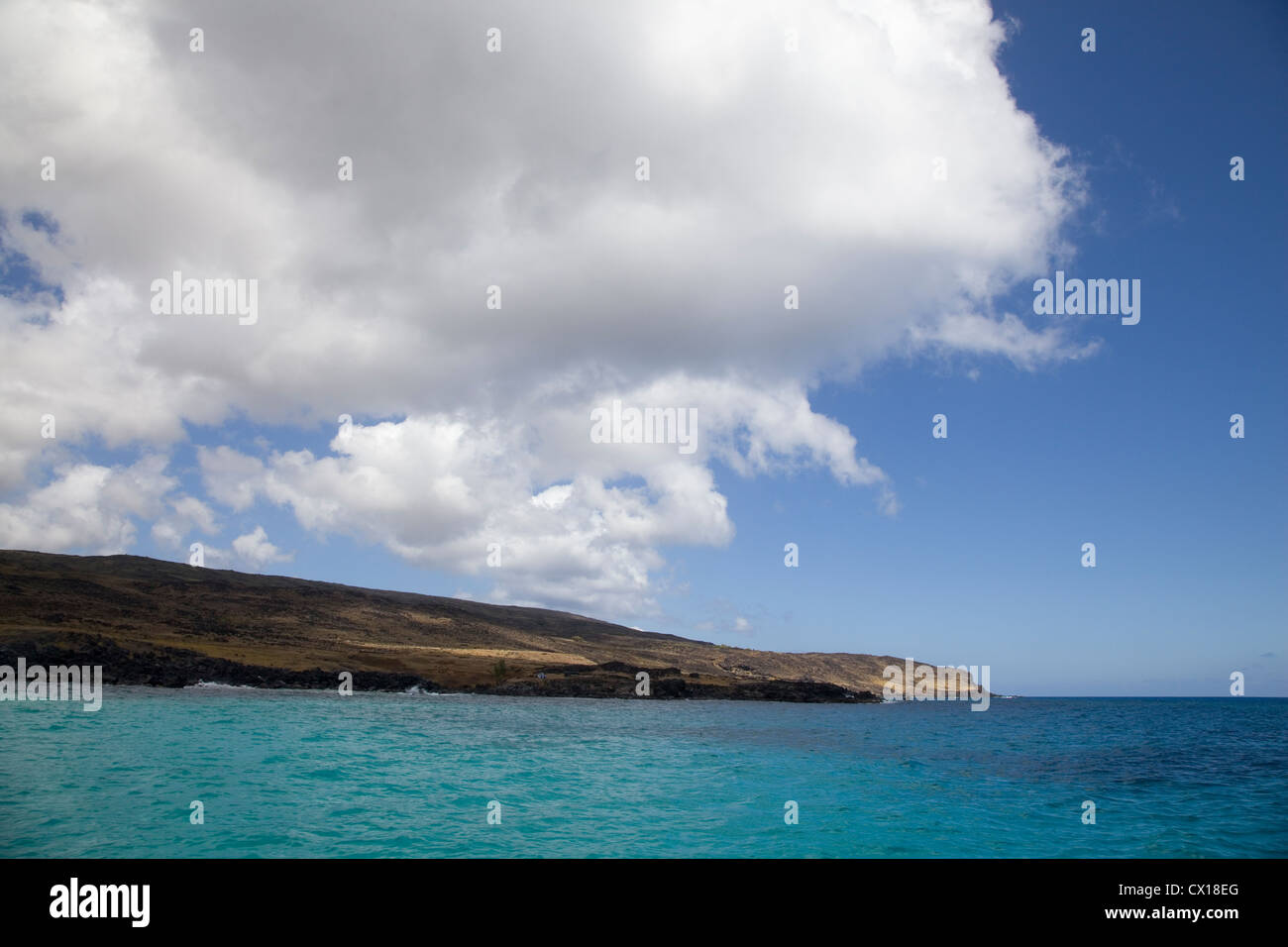 Paesaggio di capezzagna ad ovest della spiaggia di Anakena, Isola di Pasqua, Cile. Foto Stock