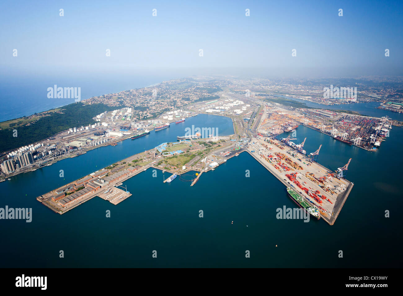 Vista aerea del porto di Durban, Sud Africa Foto Stock