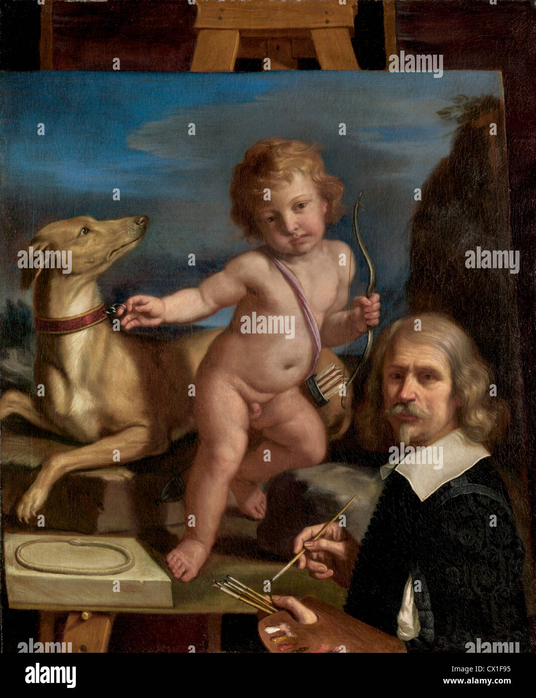 Giovanni Francesco Barbieri, chiamato Guercino (italiano, 1591 - 1666 ), autoritratto prima di una pittura di "Amor Fedele', 1655 Foto Stock