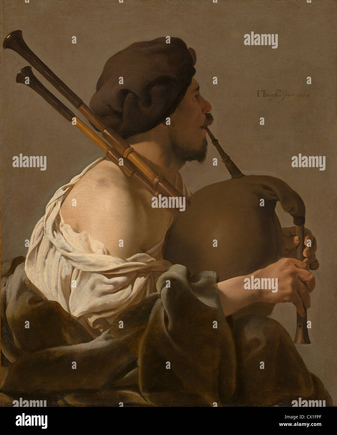 Hendrick ter Brugghen (Olandese, 1588 - 1629 ), cornamuse Player, 1624, olio su tela Foto Stock