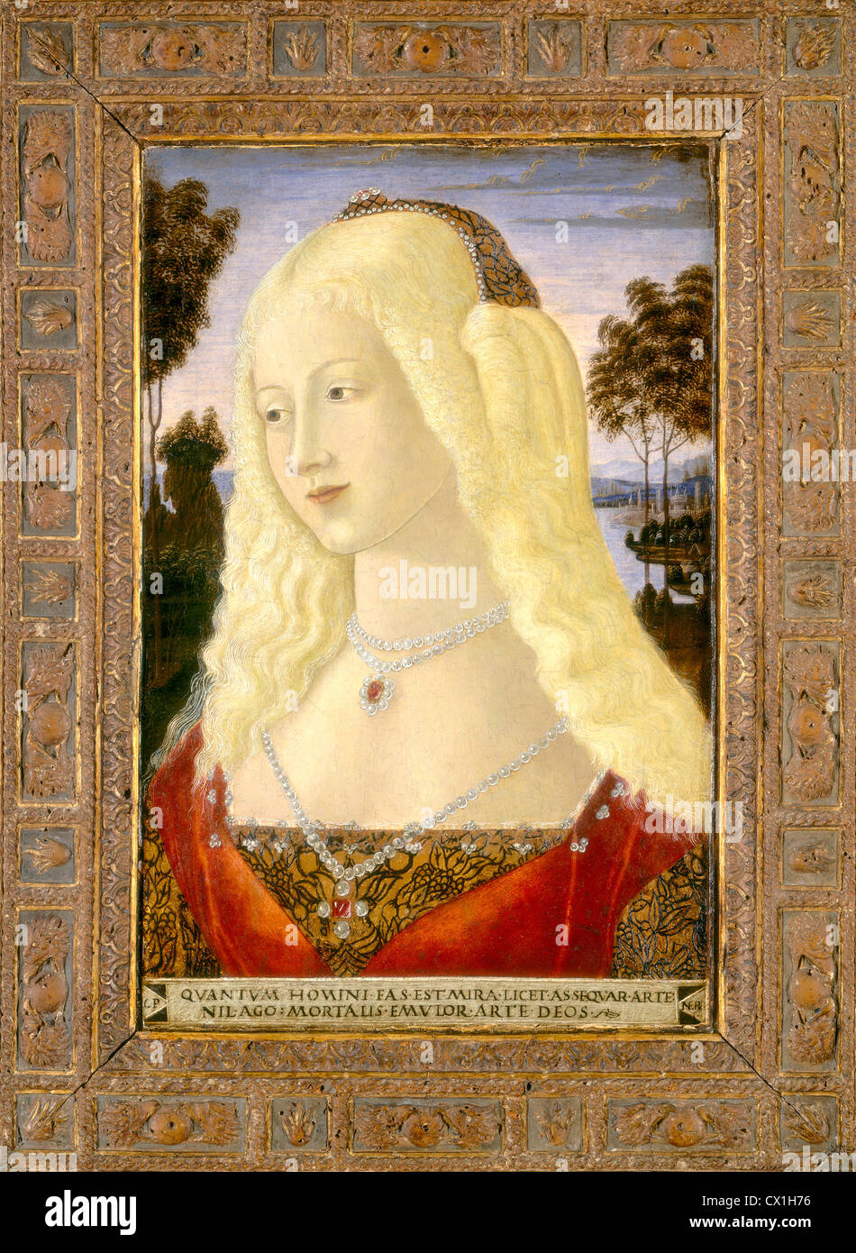 Neroccio de' Landi, Ritratto di una dama, Italiano, 1447 - 1500, c. 1485, tempera su pannello Foto Stock
