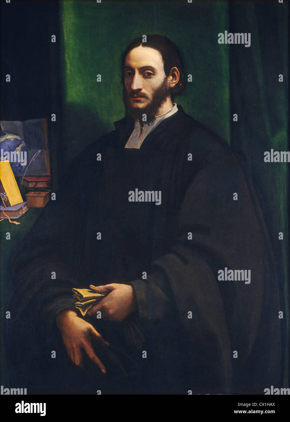 Sebastiano del Piombo, Ritratto di un umanista italiano, 1485 - 1547, c. 1520, olio su pannello trasferiti ai pannelli duri Foto Stock