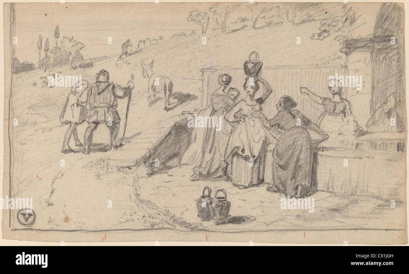 Elihu Vedder, padre e figlio, americano, 1836 - 1923, c. 1859, Grafite su carta intessuta Foto Stock