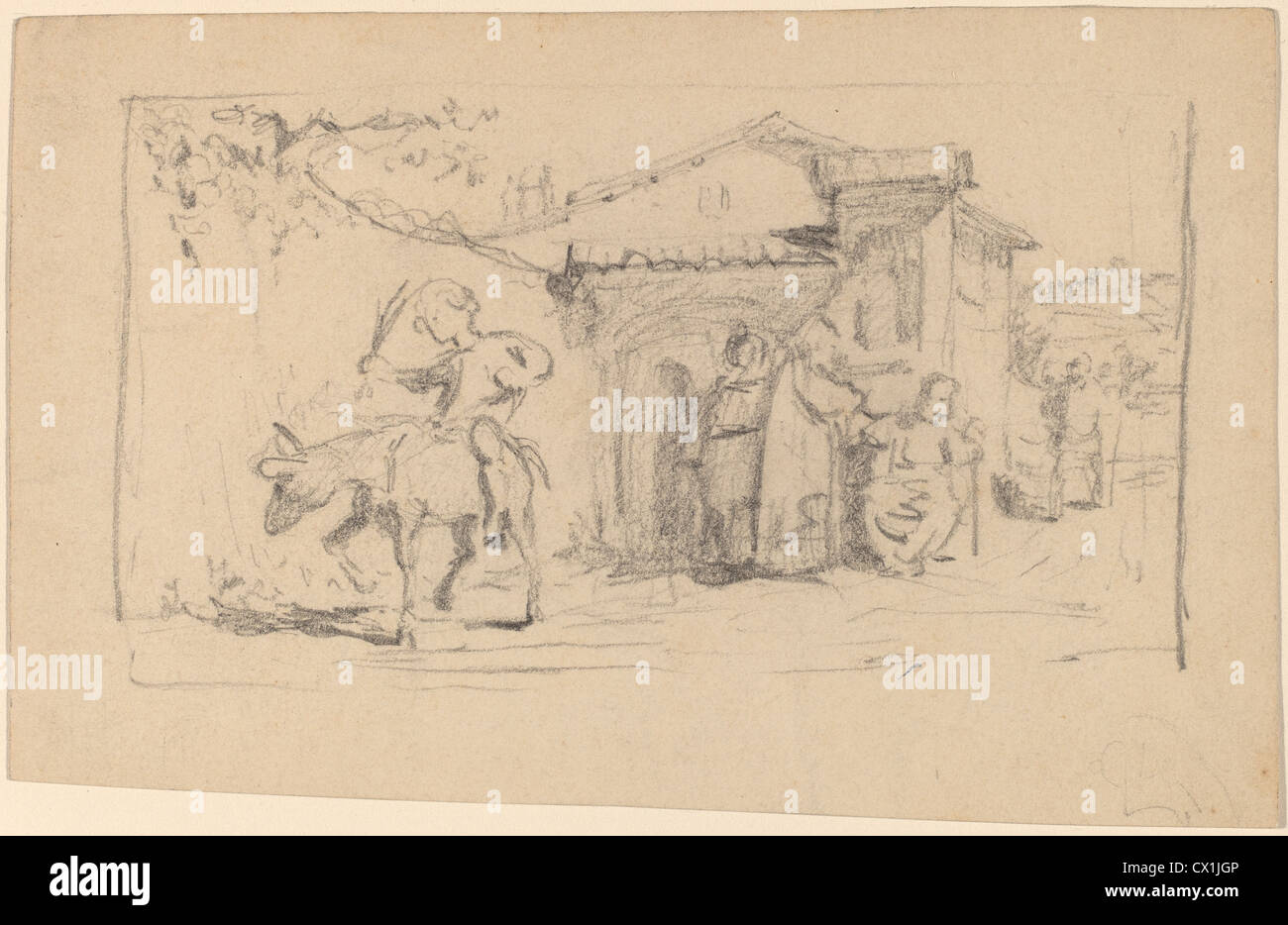 Elihu Vedder, Figlio e asino, americano, 1836 - 1923, c. 1859, Grafite su carta intessuta Foto Stock