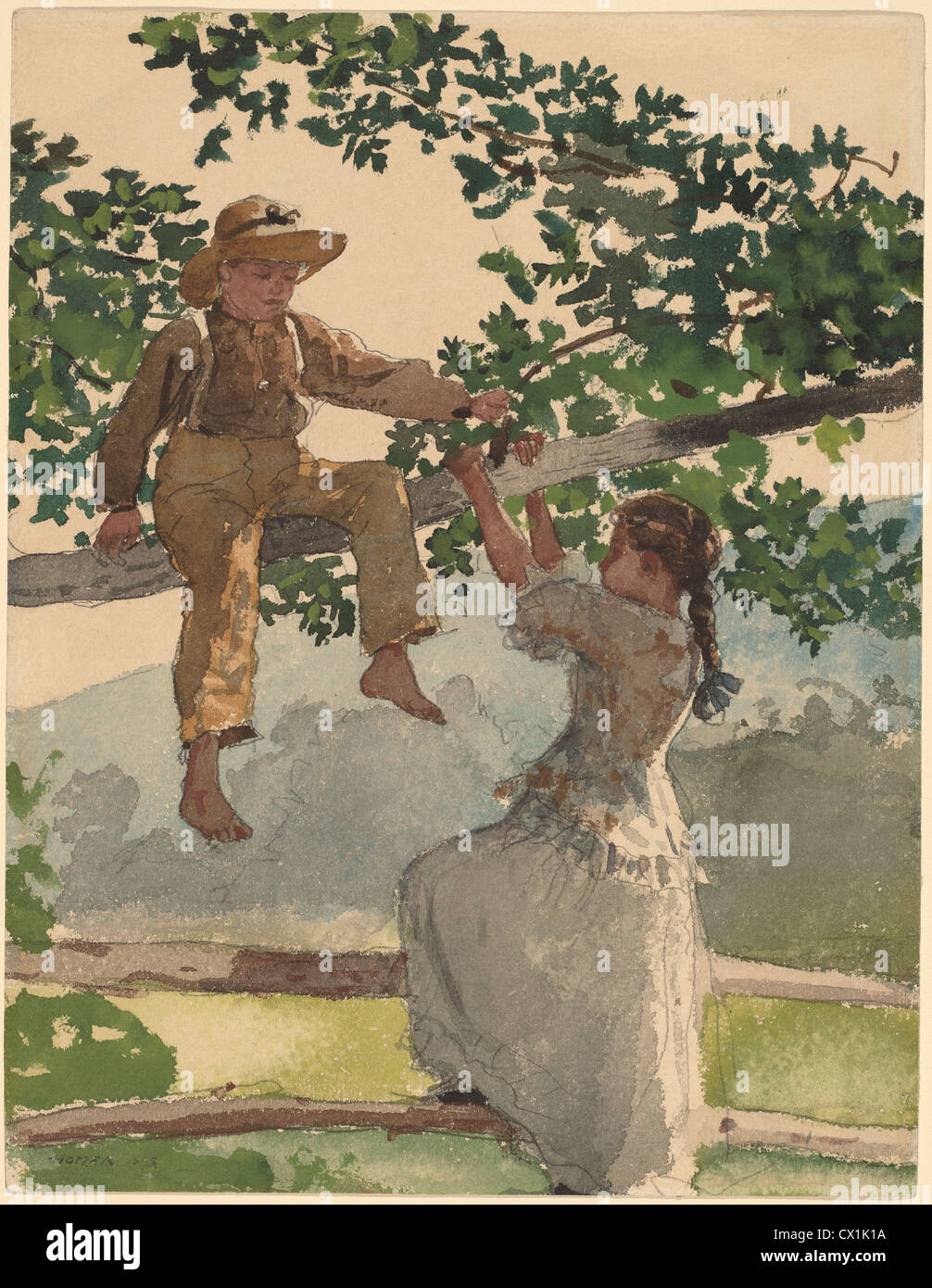 Winslow Homer, sulla riga, americano, 1836 - 1910, 1878, acquerello, tempera e grafite su carta intessuta Foto Stock