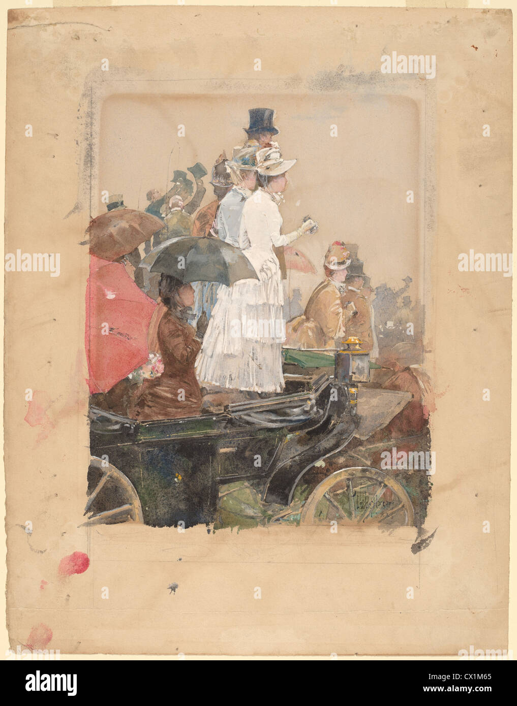 Bambino Hassam, gli spettatori presso il Grand Prix, americano, 1859 - 1935, 1888, acquarello e tempera su grafite Foto Stock