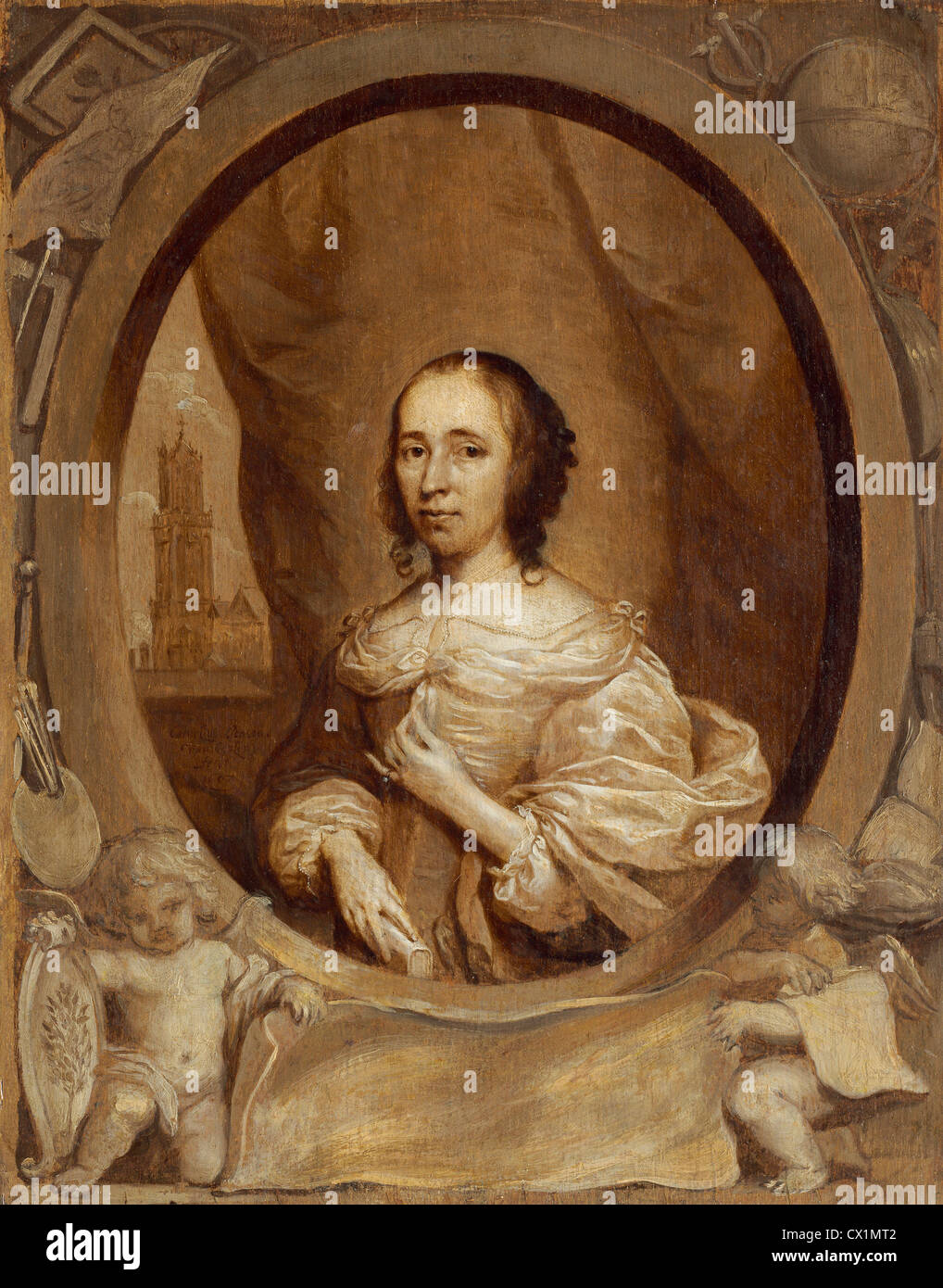 Cornelis Jonson van Ceulen (inglese, 1593 - 1661 ), Anna Maria van Schurman, 1657, olio su pannello Foto Stock