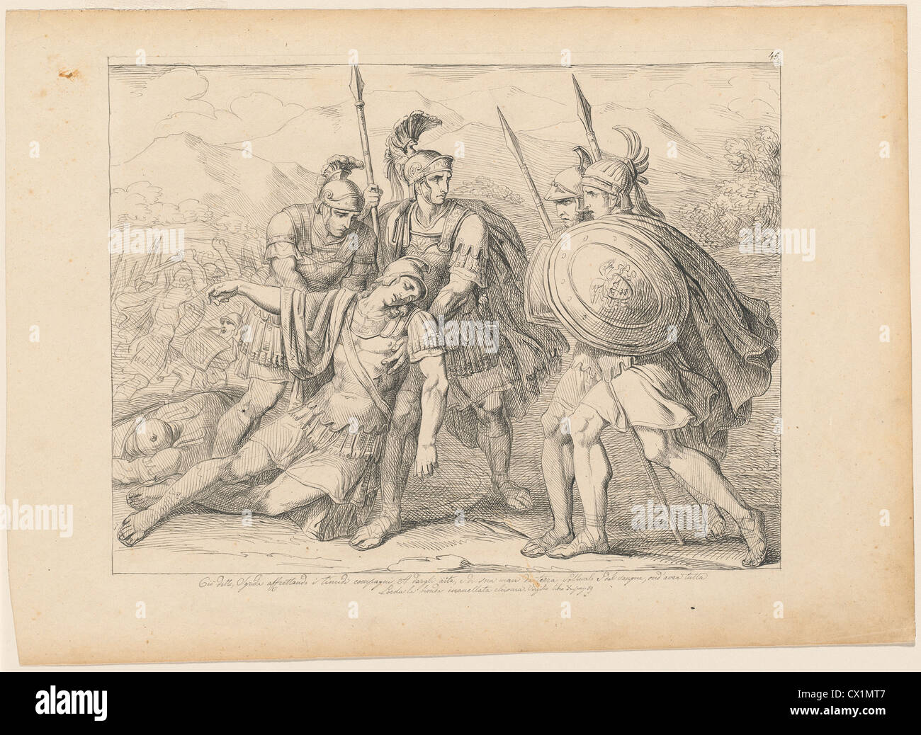 Bartolomeo Pinelli (italiano, 1781 - 1835 ), quattro guerrieri sostenendo i loro morti il compagno, inizio del XIX secolo Foto Stock
